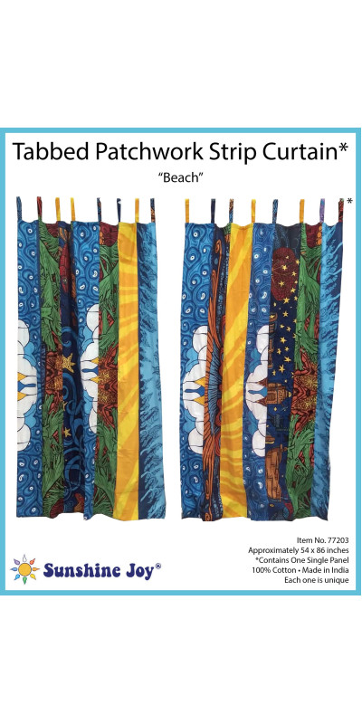 Beach Theme - Sunshine Joy Bohemian Patchwork Curtain – Handmade Cotton Tab Top Panel – Psychedelic Hippie Home Decor *SALE*