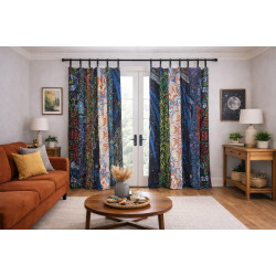 Astro Space Theme - Sunshine Joy Bohemian Patchwork Curtain – Handmade Cotton Tab Top Panel – Psychedelic Hippie Home Decor *SALE*