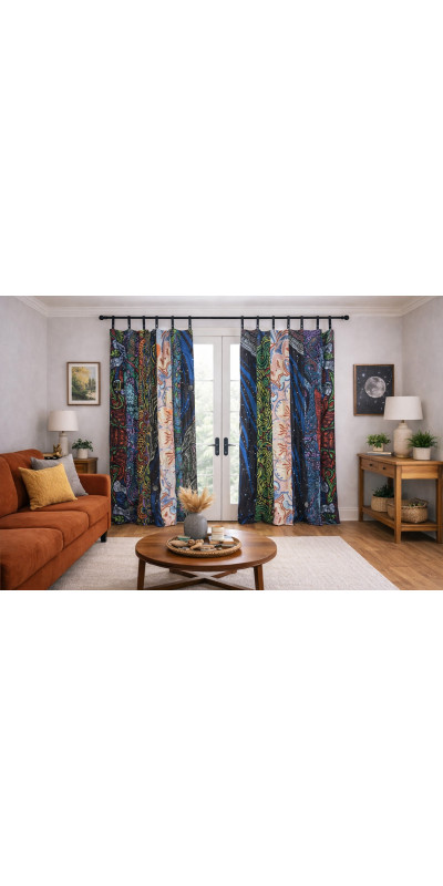 Astro Space Theme - Sunshine Joy Bohemian Patchwork Curtain – Handmade Cotton Tab Top Panel – Psychedelic Hippie Home Decor *SALE*