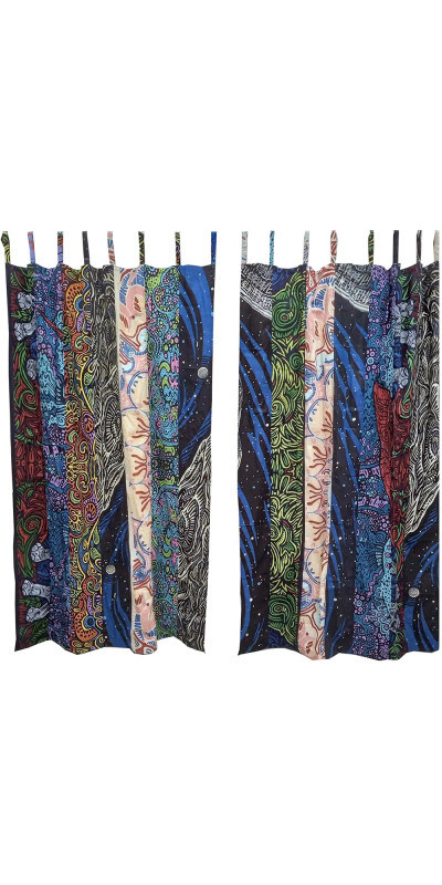 Astro Space Theme - Sunshine Joy Bohemian Patchwork Curtain – Handmade Cotton Tab Top Panel – Psychedelic Hippie Home Decor *SALE*