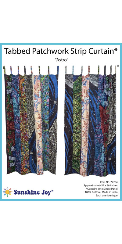 Astro Space Theme - Sunshine Joy Bohemian Patchwork Curtain – Handmade Cotton Tab Top Panel – Psychedelic Hippie Home Decor *SALE*