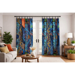 Dream Theme - Sunshine Joy Bohemian Patchwork Curtain – Handmade Cotton Tab Top Panel – Psychedelic Hippie Home Decor *SALE*