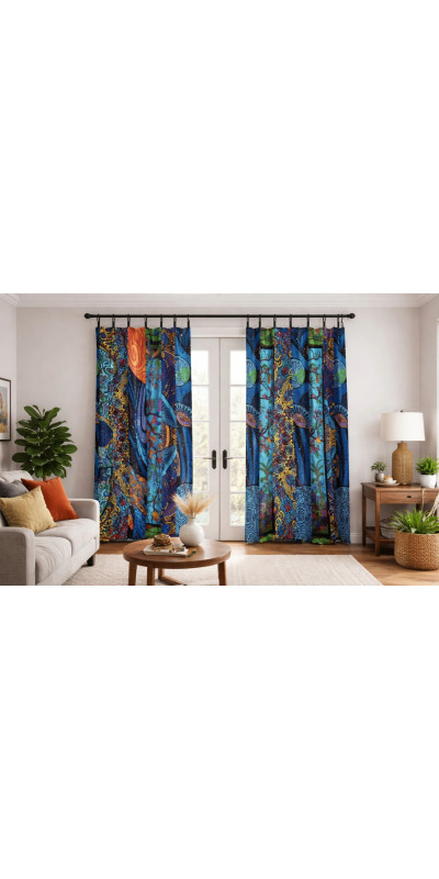 Dream Theme - Sunshine Joy Bohemian Patchwork Curtain – Handmade Cotton Tab Top Panel – Psychedelic Hippie Home Decor *SALE*