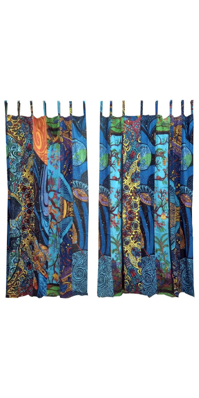 Dream Theme - Sunshine Joy Bohemian Patchwork Curtain – Handmade Cotton Tab Top Panel – Psychedelic Hippie Home Decor *SALE*