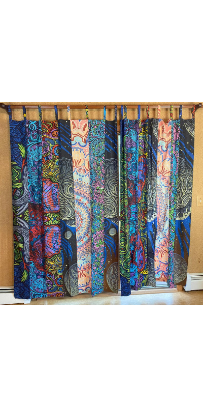 Dream Theme - Sunshine Joy Bohemian Patchwork Curtain – Handmade Cotton Tab Top Panel – Psychedelic Hippie Home Decor *SALE*