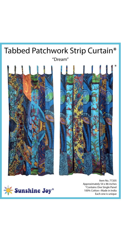 Dream Theme - Sunshine Joy Bohemian Patchwork Curtain – Handmade Cotton Tab Top Panel – Psychedelic Hippie Home Decor *SALE*