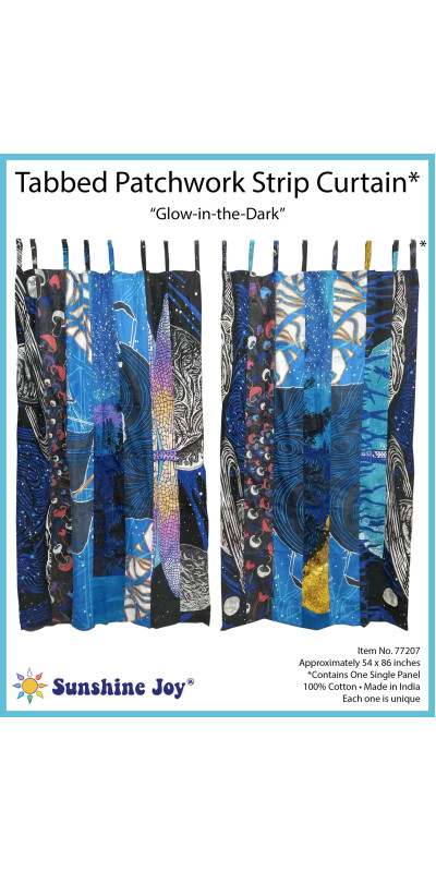 Glow In The Dark - Sunshine Joy Bohemian Patchwork Curtain – Handmade Cotton Tab Top Panel – Psychedelic Hippie Home Decor *SALE*