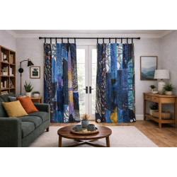 Glow In The Dark - Sunshine Joy Bohemian Patchwork Curtain – Handmade Cotton Tab Top Panel – Psychedelic Hippie Home Decor *SALE*