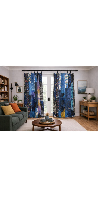 Glow In The Dark - Sunshine Joy Bohemian Patchwork Curtain – Handmade Cotton Tab Top Panel – Psychedelic Hippie Home Decor *SALE*