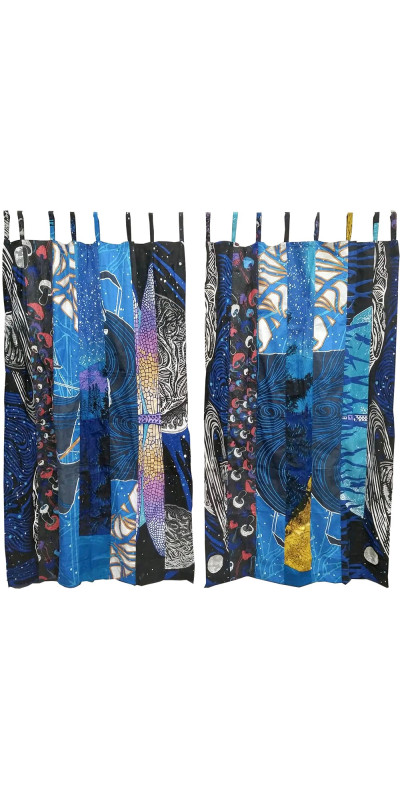 Glow In The Dark - Sunshine Joy Bohemian Patchwork Curtain – Handmade Cotton Tab Top Panel – Psychedelic Hippie Home Decor *SALE*