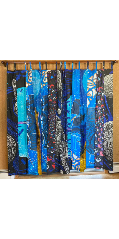 Glow In The Dark - Sunshine Joy Bohemian Patchwork Curtain – Handmade Cotton Tab Top Panel – Psychedelic Hippie Home Decor *SALE*