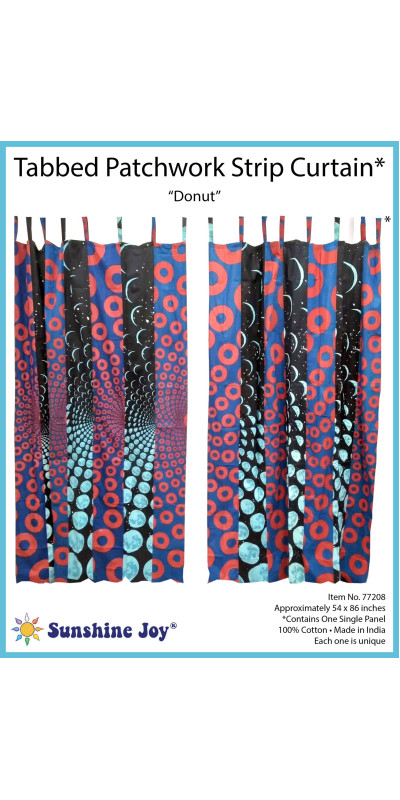 Donuts Theme - Sunshine Joy Bohemian Patchwork Curtain – Handmade Cotton Tab Top Panel – Psychedelic Hippie Home Decor *SALE*