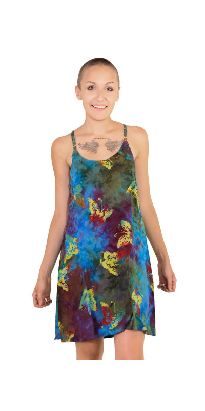 Hary Dary Adjustable Strap Slip Dress Teal with Butterflies