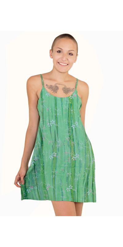 Hary Dary Adjustable Strap Slip Dress Green with Flowers