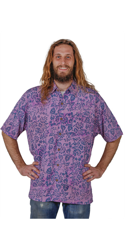 Purple Multicolored Batik Hary Dary Men's Button Down Camp Shirt