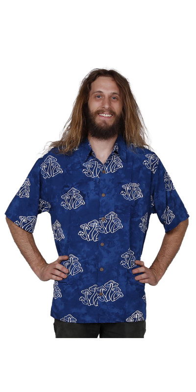 Blue Shrooms Batik Hary Dary Men's Button Down Camp Shirt