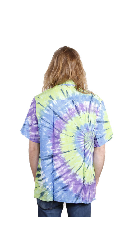 Blue Green Tie Dye Hary Dary Men's Button Down Camp Shirt