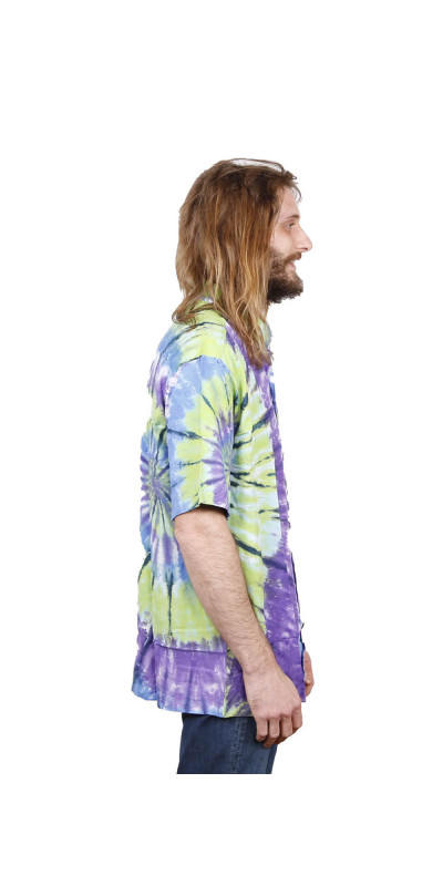 Blue Green Tie Dye Hary Dary Men's Button Down Camp Shirt