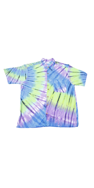 Blue Green Tie Dye Hary Dary Men's Button Down Camp Shirt