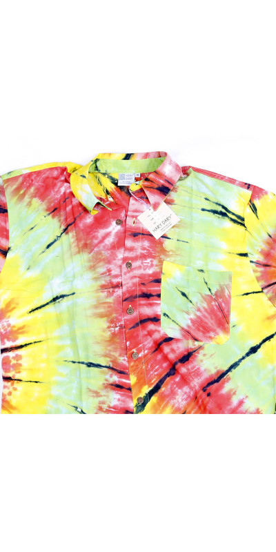 Rasta Tie Dye Hary Dary Men's Button Down Camp Shirt