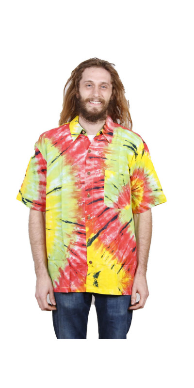 Rasta Tie Dye Hary Dary Men's Button Down Camp Shirt