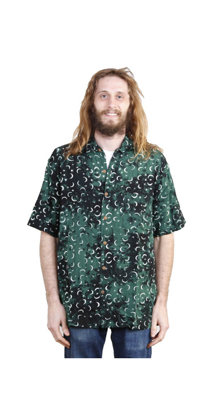 Green Moon Batik Hary Dary Men's Button Down Camp Shirt