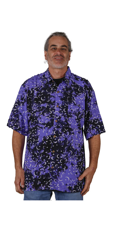 Purple Moon Batik Hary Dary Men's Button Down Camp Shirt