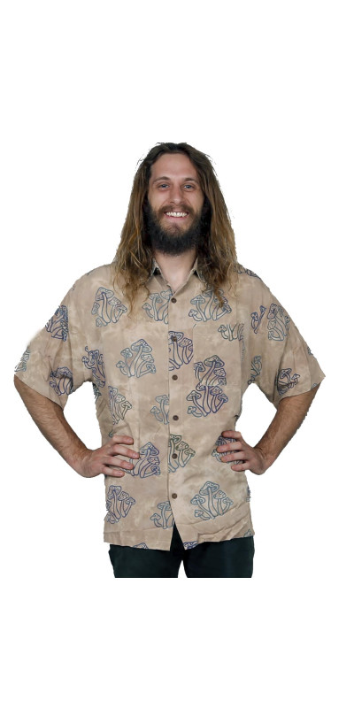 Tan Shrooms Batik Hary Dary Men's Button Down Camp Shirt