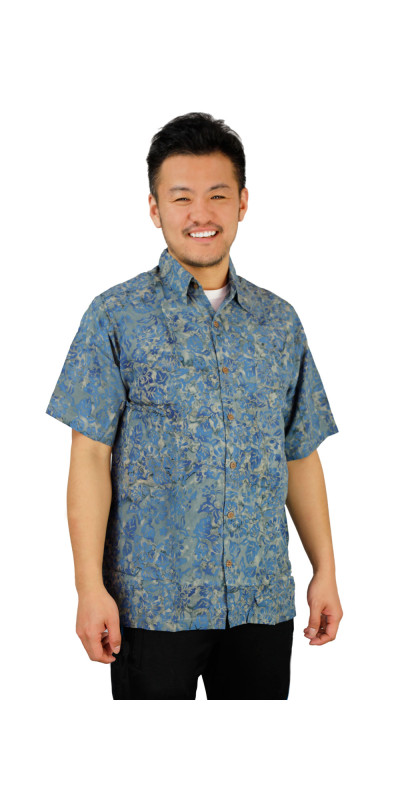 Gray Multicolored Batik Hary Dary Men's Button Down Camp Shirt