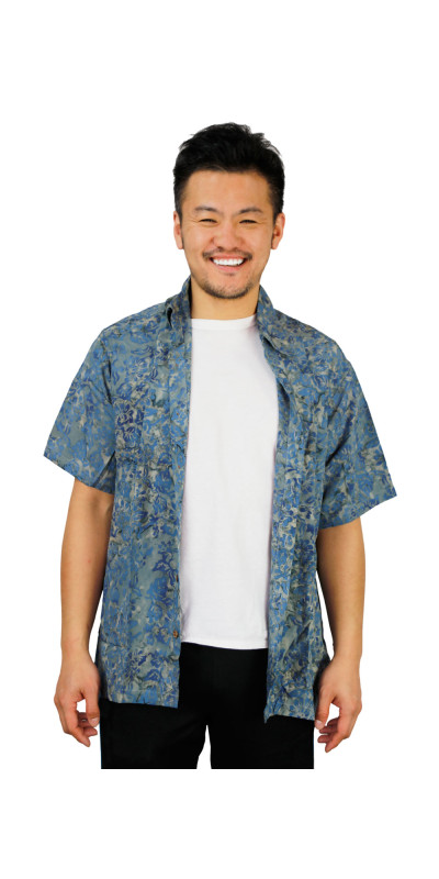 Gray Multicolored Batik Hary Dary Men's Button Down Camp Shirt