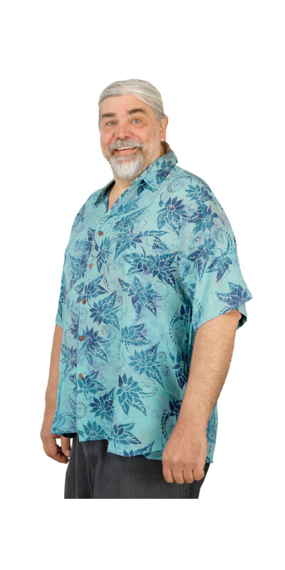 Aqua with Navy Flowers Hary Dary Men's Button Down Camp Shirt