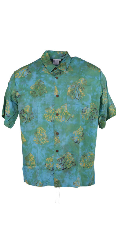 Green Shrooms Batik Hary Dary Men's Button Down Camp Shirt