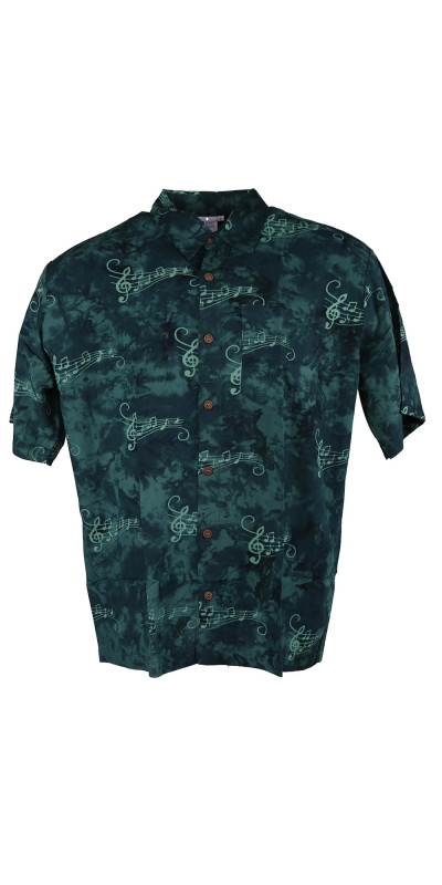 Green Musical Notes Batik Hary Dary Men's Button Down Camp Shirt