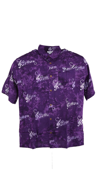 Purple Musical Notes Batik Hary Dary Men's Button Down Camp Shirt