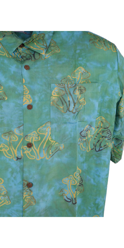 Green Shrooms Batik Hary Dary Men's Button Down Camp Shirt