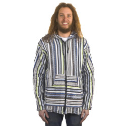 Woven Baja Style Hoodie Zip Up Sand/Lime