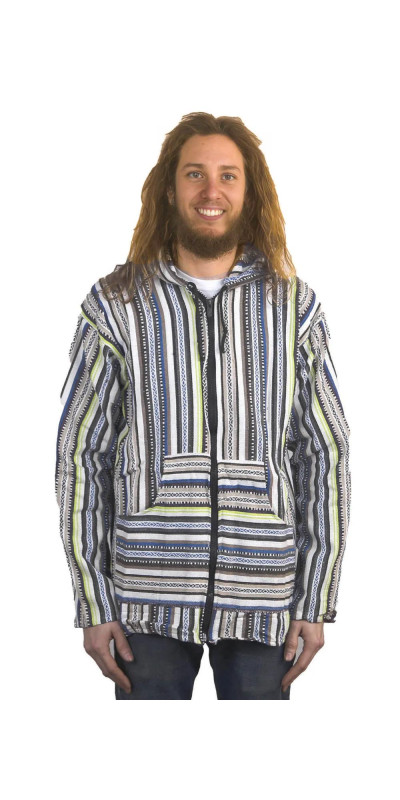 Woven Baja Style Hoodie Zip Up Sand/Lime