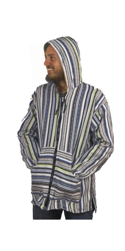 Woven Baja Style Hoodie Zip Up Sand/Lime