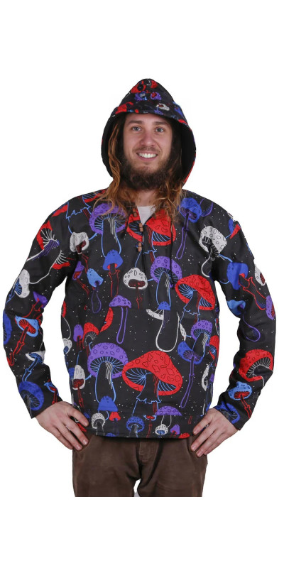 Reversible Fleece Lined Pullover Hoodie - Glow In The Dark Shroom Spiral