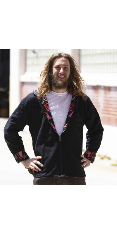 Reversible Fleece Lined Zip Up Hoodie - Colorful Cats