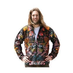 Reversible Fleece Lined Zip Up Hoodie - Colorful Cats