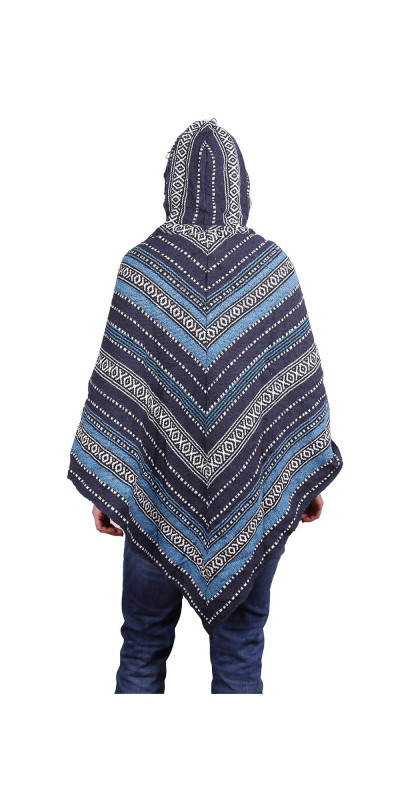 Woven Hooded Poncho - Navy Stripe