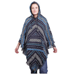 Woven Hooded Poncho - Navy Stripe