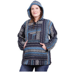 Woven Baja Style Hoodie Pullover Navy Stripe