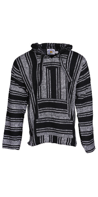 Baja Joy Pull Over Hoodie Black & White Stripes