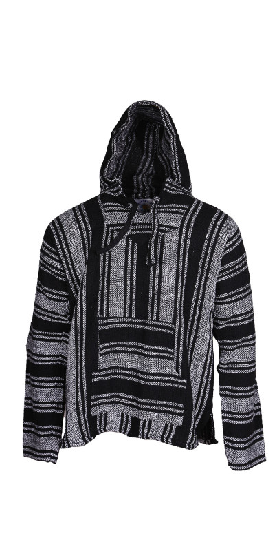Baja Joy Pull Over Hoodie Black & White Stripes