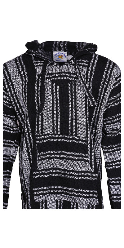Baja Joy Pull Over Hoodie Black & White Stripes