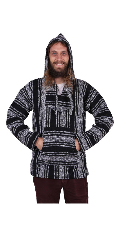 Baja Joy Pull Over Hoodie Black & White Stripes