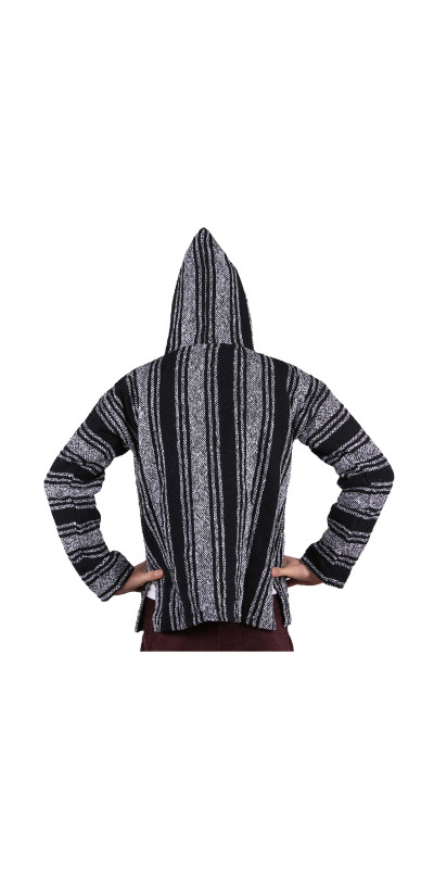 Baja Joy Pull Over Hoodie Black & White Stripes