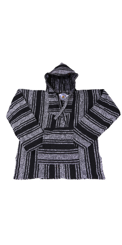Baja Joy Pull Over Hoodie Black & White Stripes